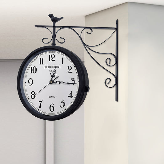 Large 3D Silent Wall Clock with Roman Numerals & Digital Display - Heavy-Duty Iron Construction, Black & Modern Design, 2D Flat Surface, Outdoor/indoor Hanging Clock For Living Room, Bedroom, Office - Easy Installation With H