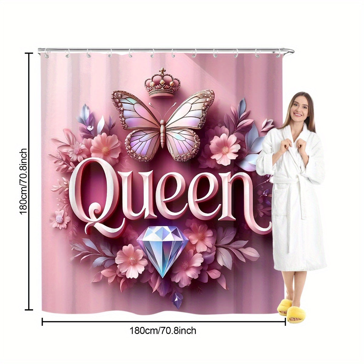 4pcs Queen Pattern Shower Curtain Set, Fashion Bathroom Curtain Set with 12 Hooks Included, Matching Anti Slip Mats & Toilet Covers, Modern Bathroom Accessories Ideal for Home Decor & Housewarming Gift