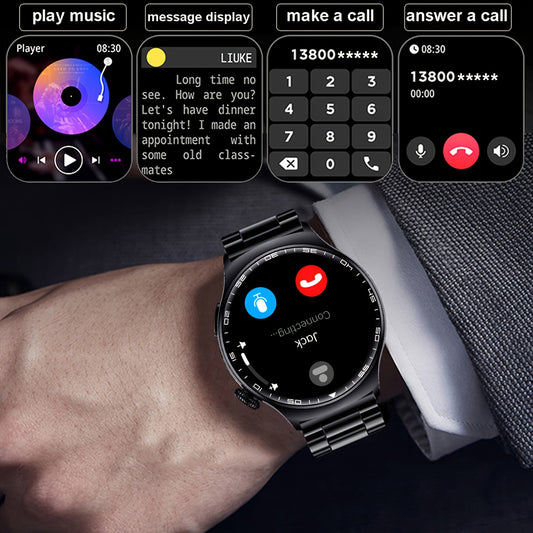 Coiusor new Men's business smart watch 1.53 inches, mobile phone sync information, wireless call, IP68 waterproof 100+ sports modes, outdoor sports fitness tracker, three watch bands, Men's gifts can connect to iPhone and And