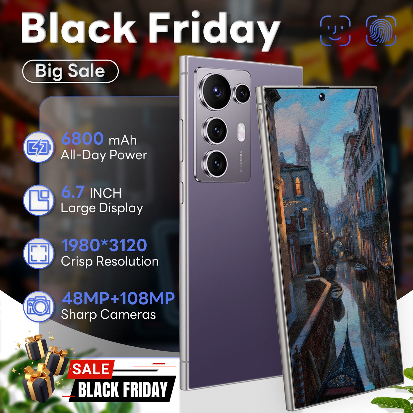 2026 New S25 Intelligent Android Phone | 12+512GB, 6.8-inch HD Display, Dual SIM, Type-C Charger, 4K HD Face/Fingerprint Unlock, Stylish Design, High-Capacity Long-Life Battery, GPS, Travel Phone, Smartphone, Trendy Phone