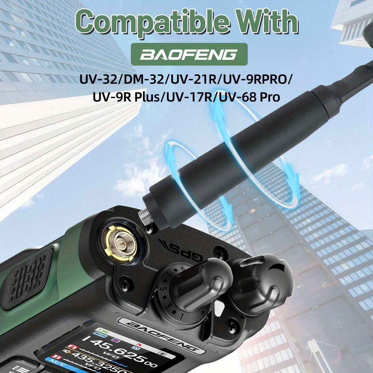 2-Pack BAOFENG UV-32 Ham Radio Handheld 10W Long Range Rechargeable NOAA Weather Receiver 5RM K5 Tactical Two Way Radio with GPS, USB-C Charging, UHF Frequency, Lithium-Polymer Battery, Green Color, Non-Waterproof, for Adults
