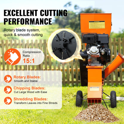 VEVOR Wood Chipper Shredder Mulcher 7HP Heavy Duty Gas Powered 3” 212cc/ 420cc, 4.1kw/4.1kw