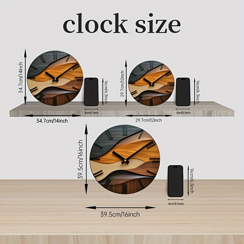 [Artistic Wall Clock] 12-inch Artistic Round Glass Wall Clock, Silent Non-Ticking High Quality Movement, 3mm Thickened Steel Tempered Glass, Faux Wood Grain Nordic Style with Corrugated Design | 1pc, Living Room Bedroom Home