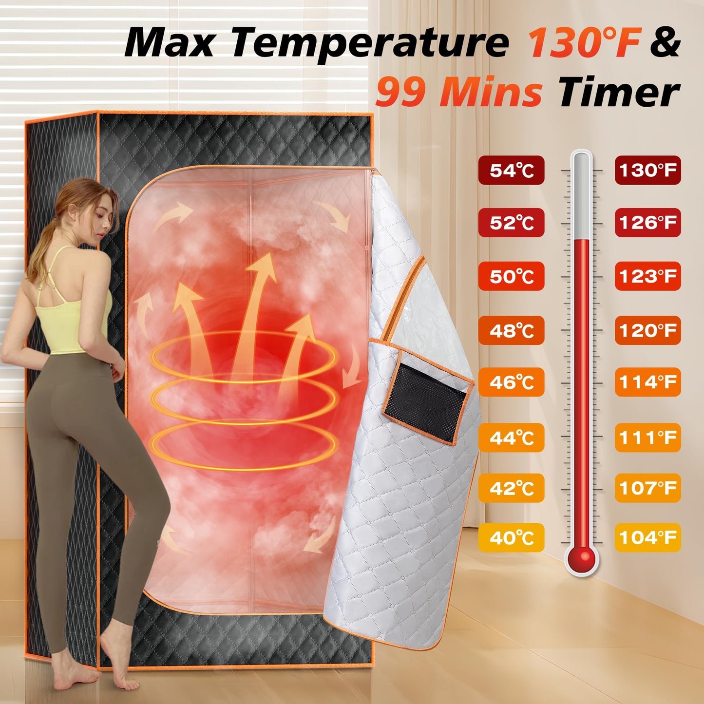 71" x 49" x 36" Portable Double Steam Sauna Tent | Full Body Spa with 2 Steamers, Electric, Foldable, High Temperature, Anti-drying and Leak-proof, Zipper Window, PVC Material, Suitable for Gym and Bathroom Use
