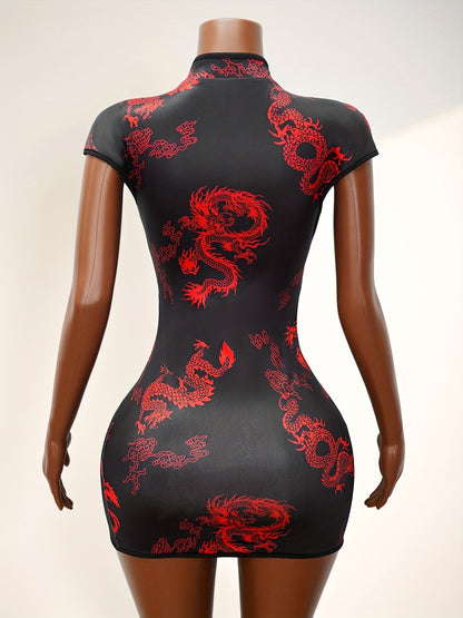 Cross-Border New Women's Sexy Slim-Fit Dragon Print Modified Cheongsam