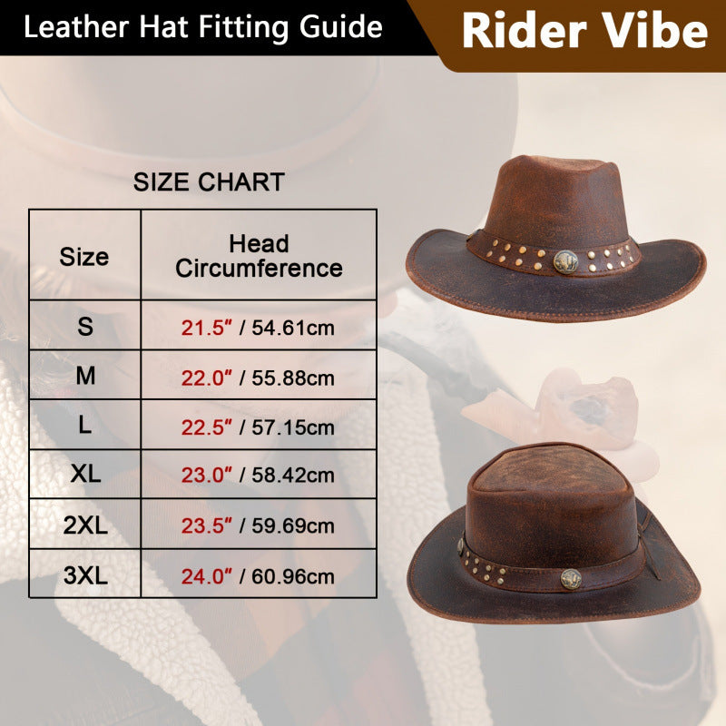 Men's & Women's Genuine First-Layer Cowhide Western Cowboy Hat - Vintage Australian Wide Brim, UPF Sun Protection, Breathable High Top with Rivet Trim, Outdoor Ranch Riding Hat for Rodeo, Casual Wear (Unisex)