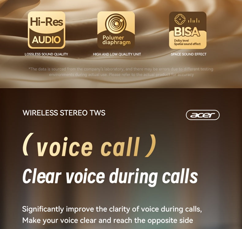 [Acer] 2025 new model back-to-school season TWS Wireless Headset Heavy Bass Stereo + Talking Noise Cancellation Ultra Long Lasting Sports Running In-Ear Low Latency Gaming Mode HIFI Audio Lightweight Touch Design Stylish Desi