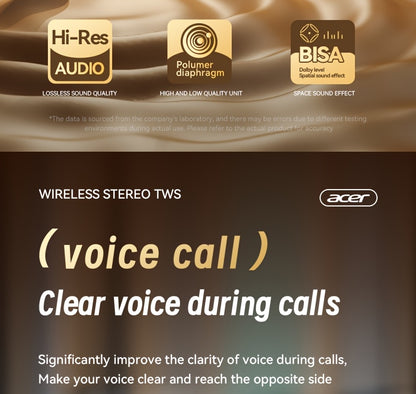 [Acer] 2025 new model back-to-school season TWS Wireless Headset Heavy Bass Stereo + Talking Noise Cancellation Ultra Long Lasting Sports Running In-Ear Low Latency Gaming Mode HIFI Audio Lightweight Touch Design Stylish Desi