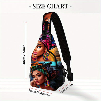 African Woman Print Waist Bag, Crossbody Chest Pouch, Hiking Backpack, Foldable Large Capacity, for Shopping, Work, Casual Travel, Perfect Holiday or Birthday Gif