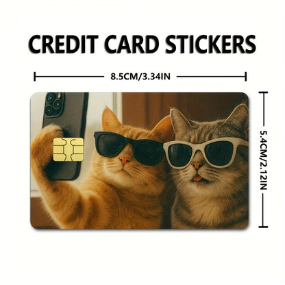 Halloween and Christmas gifts 1/2/4pcs in a set of cool cat selfie pattern Light Beige stickers, 1pc / 2pcs/ 4P cs sticke r s e t, Suitable for credit cards, bank c ards ， debit card ， bus passes 、 removable adhesive de