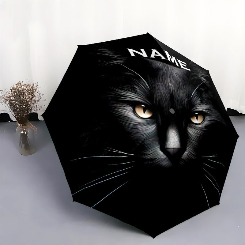 Personalized Black Cat Umbrella with Name/Text/Logo - British Shorthair Design, Open/Close, Portable Folding Umbrella for &, Umbrella With Long Handle, Umbrella With Cover, Umbrella With Handle, Inverted Umbrella Heavy Duty W