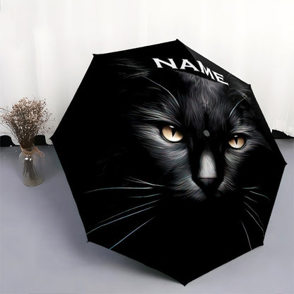 Personalized Black Cat Umbrella with Name/Text/Logo - British Shorthair Design, Open/Close, Portable Folding Umbrella for &, Umbrella With Long Handle, Umbrella With Cover, Umbrella With Handle, Inverted Umbrella Heavy Duty W