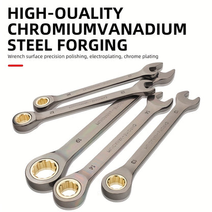 8pcs Black nickel ratchet wrench set, fixed head dual head dual-use wrench, 72 teeth industrial use, CRV steel material, industrial wrench, sturdy and durable, suitable for industrial tools such as motorcycle, car maintenance