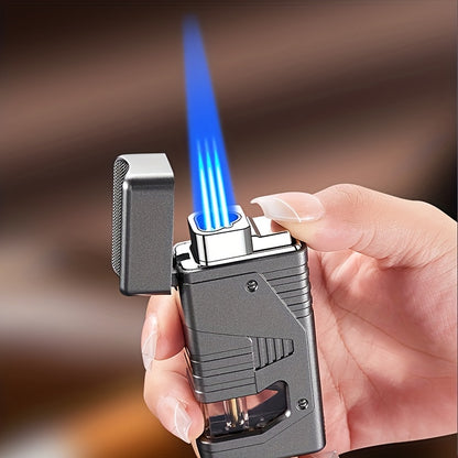 Cigar Lighter Torch Lighter Triple Flame Butane. Refillable Lighter with Cigar Holder, All-in-one Lighter, Stylish Men's Gift. Portable Lighter Perfect Suitable for Outdoor, Indoor, BBQ, Candle. Windproof Torch Lighter(Butane