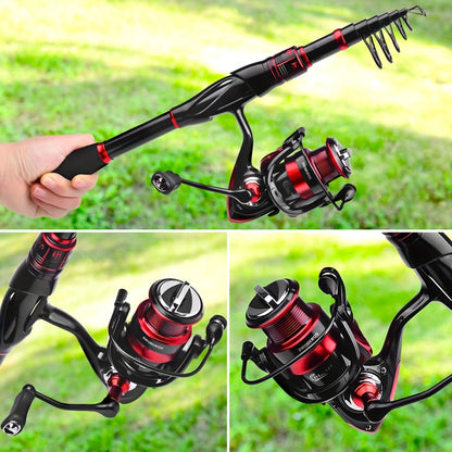 Proberos Carbon Fiber Telescopic Fishing Rod and Reel Combo - Ambidextrous Medium Action Spinning Reel with 2000 Series, Freshwater Bass Fishing Kit for Thanksgiving, Christmas, Father's Day, Fishing Gear
