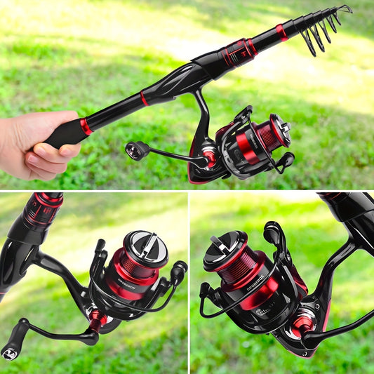Proberos Carbon Fiber Telescopic Fishing Rod and Reel Combo - Ambidextrous Medium Action Spinning Reel with 2000 Series, Freshwater Bass Fishing Kit for Thanksgiving, Christmas, Father's Day, Fishing Gear