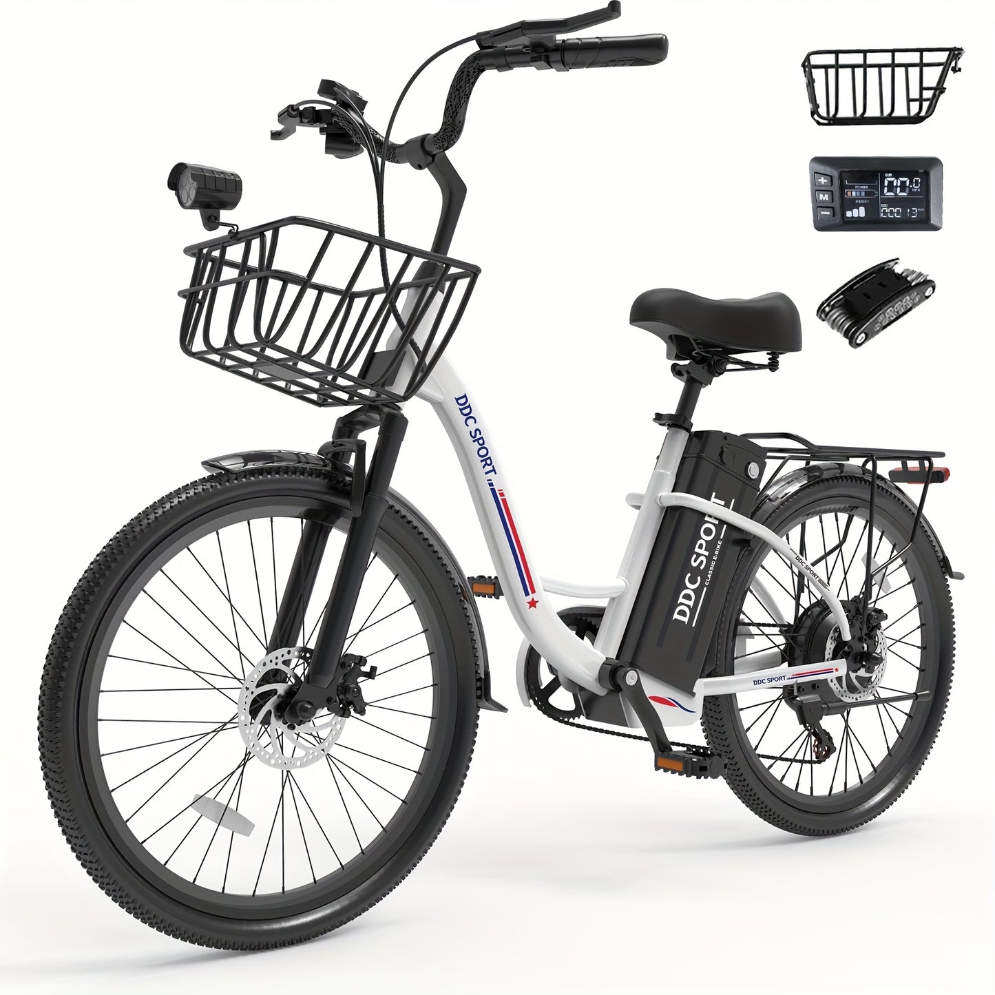 350-500w Powerful Motor, 20-26MPH Commut Erelectric Bike, LCD Display, 7 Speed Shift Adult Electric Bicycle, 36V 10.4A Lithium Battery, 24-inch Wheels, Aluminum Alloy Body, Front Fork Shock Absorber, Headlights, Night Driving