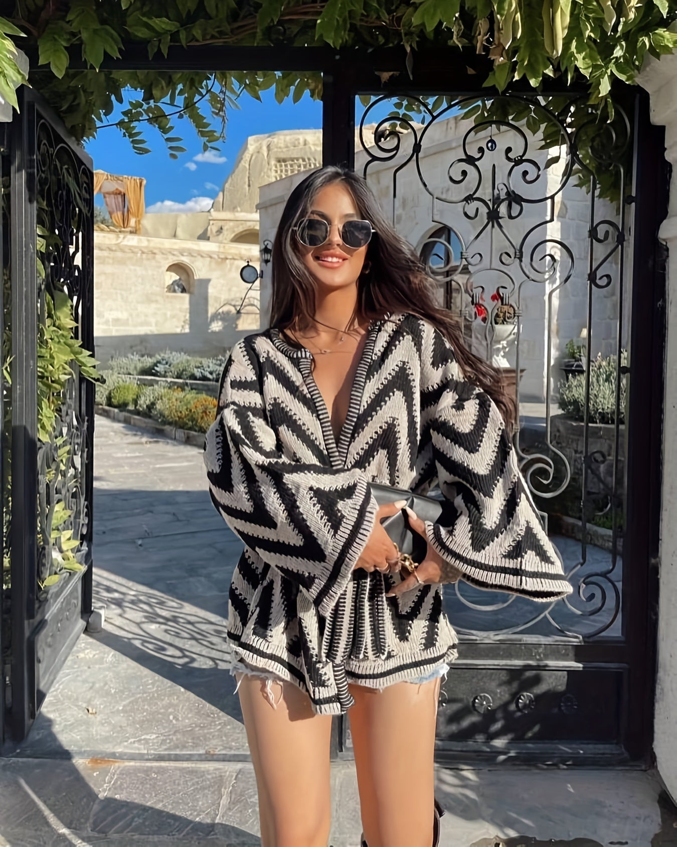 Women'S Chic Black & White Striped Belted Cardigan - Long Sleeve Open Front Sweater with Adjustable Waist Tie, Loose Fit Winter Coat for Everyday & Formal Outfits - Elegant Layering Piece for Fall/Winter Seasons, Cardigan Swe