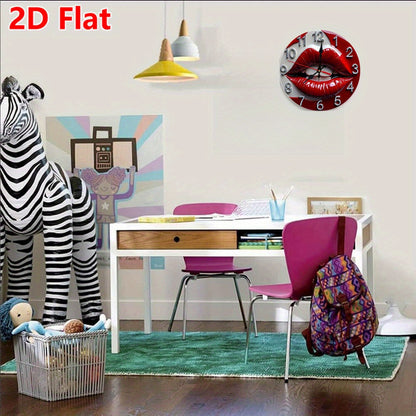 10 Inch Glossy Red Lips Wall Clock - Modern Minimalist Glossy Red Lipstick Number Face, Large Black Hands & White Face, Battery Operated Silent Non-Ticking Round Clock for, Office, Bedroom, Kitchen - Lip-Shaped Frame Decorati
