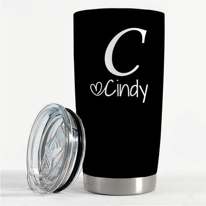 Personalized Stainless Steel Tumbler 20oz - Custom Name/Initials/Text - Double-Wall Insulated Cup with Leakproof Lid & Elegant Cursive Lettering - White with Black Lettering - Ideal Gift for Valentine's, Birthday, Office, Tra