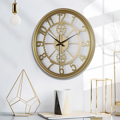 A simple and atmospheric style metal gear wall clock with silent design, suitable for corridors, porches, living rooms, bedrooms, teachers, kitchens, offices, Christmas, Halloween, housewarming, holiday parties, etc