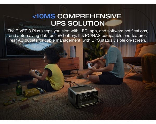 EcoFlow River 3 Plus Portable Power Station with 60W Portable Solar Panel, 286Wh LiFePO4 Battery, 3 Up to 1200W AC Outlets, <10 MS UPS,1Hr Fast Charge, <30dB Ultra-Quiet Solar Generator for Camping/RV