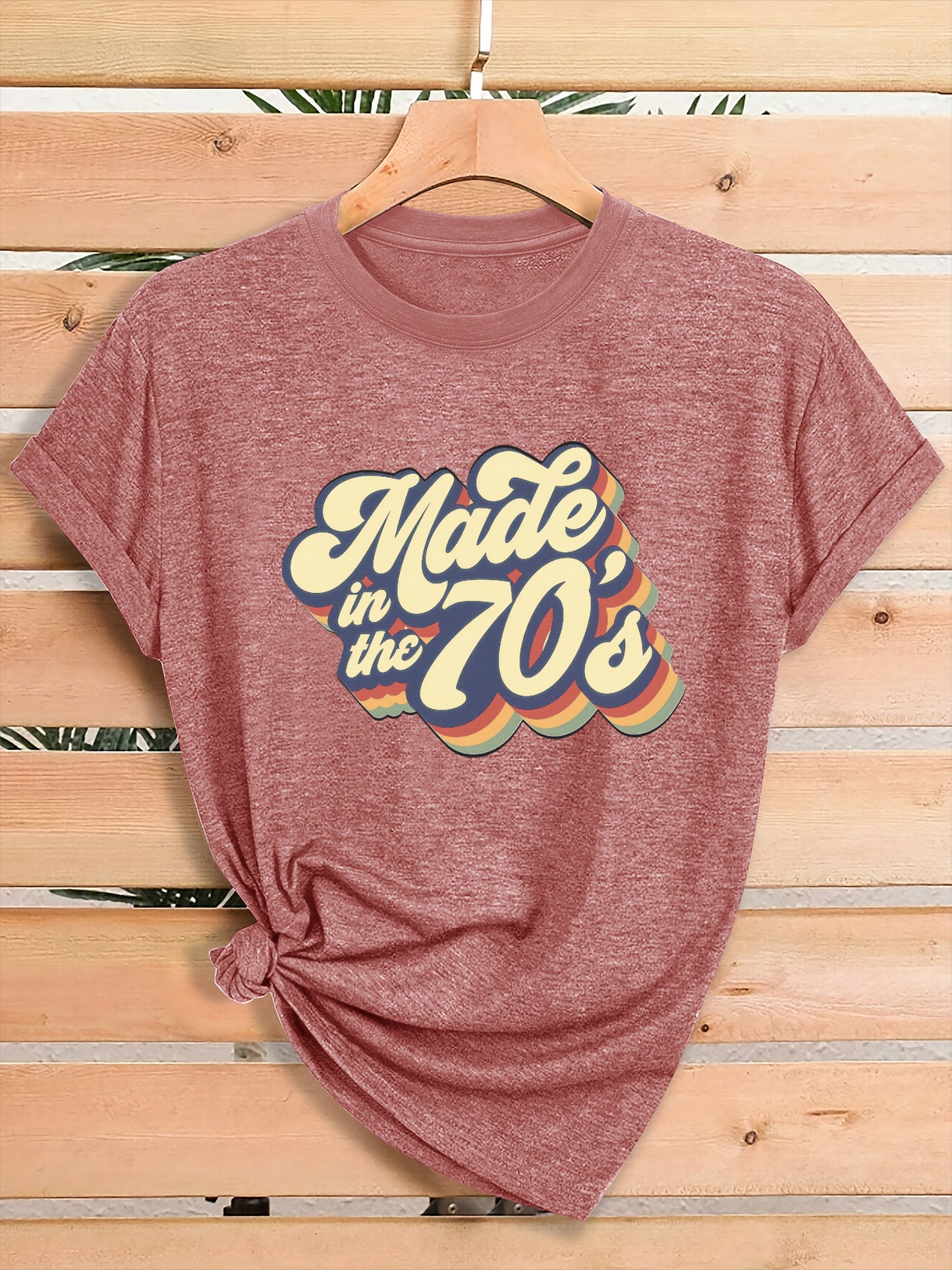 Women'S Vintage 70s Graphic T-Shirt - Retro "Made in the 70s" Print with Rainbow Lettering & 70s Icons, Loose Fit Casual Tee for Gym, Casual Attire & 70s Themed Parties - Soft Breathable Round Neck Summer Top, Local Warehouse