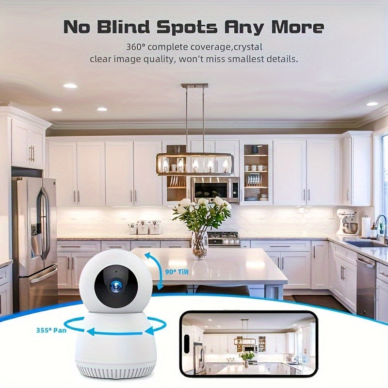 4MP 360° Indoor Smart Security Camera, 360° Pan/tilt Home Security Camera, 5GHz And 2.4GHz Dog Camera With HD Video, Two-way Audio, Night Vision Function, Human Shape Motion Detection And Pet Monitoring, Can Be Used With Al