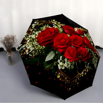 Love Roses Themed automatic automatic umbrella automatic folding portable umbrella universal for all seasons daily activities and holiday gifts decorative umbrella with exquisite patterns