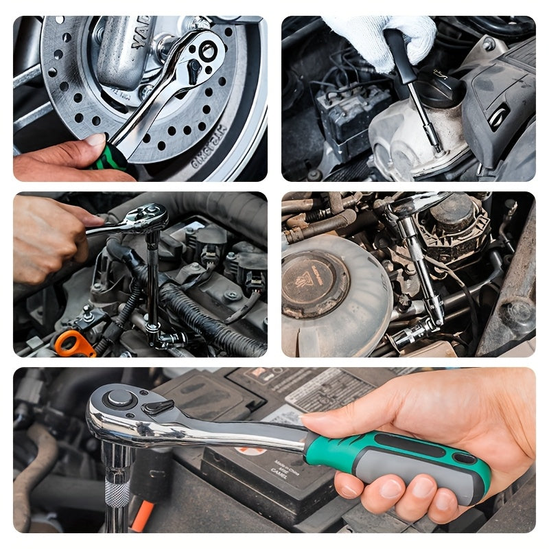 30/22/13-piece Professional Chrome Vanadium Steel Forged 72-tooth Ratchet Wrench And Sleeve Set (including Storage Rack) - Multi-specification, Full Size - Suitable For Automobile Engine, Motorcycle And Bicycle Repair And Mai