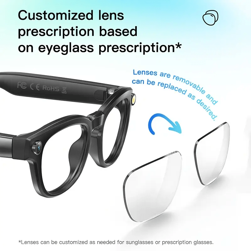 A New Hit - AI Smart Glasses with Touch And AI Chat Support. AI Intelligence, 800W HD, And Image Stabilization. Real-time Translation. Dual Microphones with Blue Light Protection And Noise Reduction. 4K HD Recording And Wirel