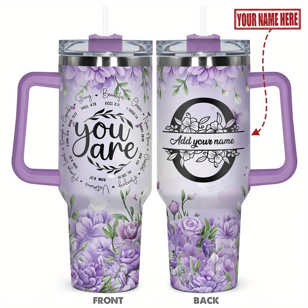 1pc Personalized Name & Motivational Quote Tumbler 40oz with Lid - Custom Stainless Steel Cup, Insulated for Hot/ Drinks, Custom Name/Date/Message Gift for /Men, Birthdays, Christmas, Valentines, Teachers, Coworkers