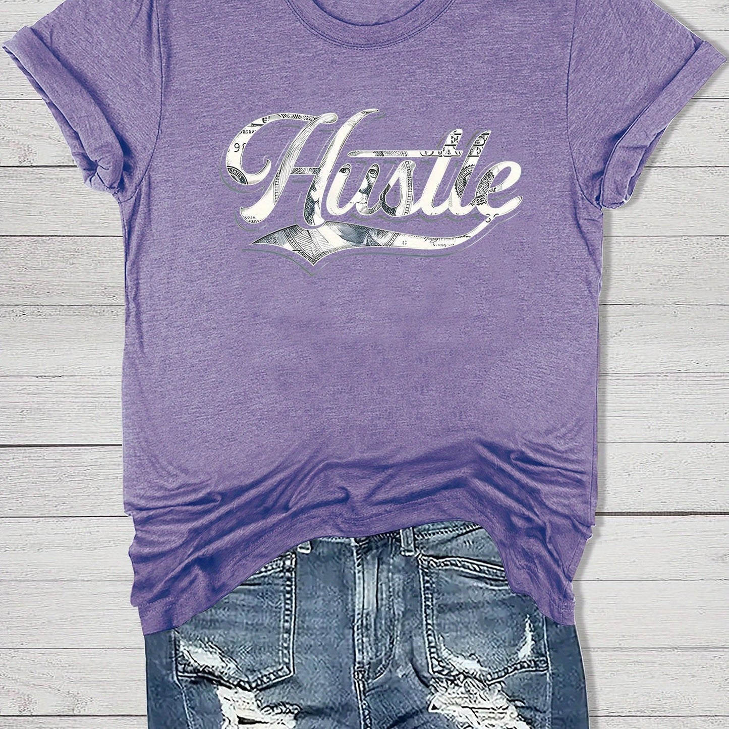 Women'S Casual "Hustle" Graphic Tee - Red Short Sleeve Round Neck T-Shirt with White Artistic Lettering, Lightweight Polyester Blend, Relaxed Fit for Spring & Summer, Casual Summer Wear | Comfortable Fit