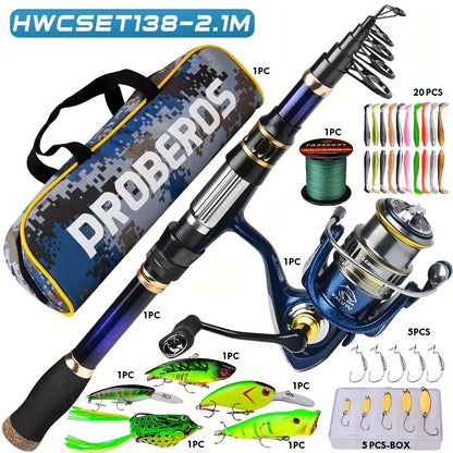 Fishing Rod and Reel Combo - Telescopic Fishing Poles and Spinning Reels Combos - Carbon Fiber Fishing Pole with 2500 Fishing Reel Combos - Bass Fishing Tackle Gear Set Fishing Rods Kit 1.8m/5.9ft