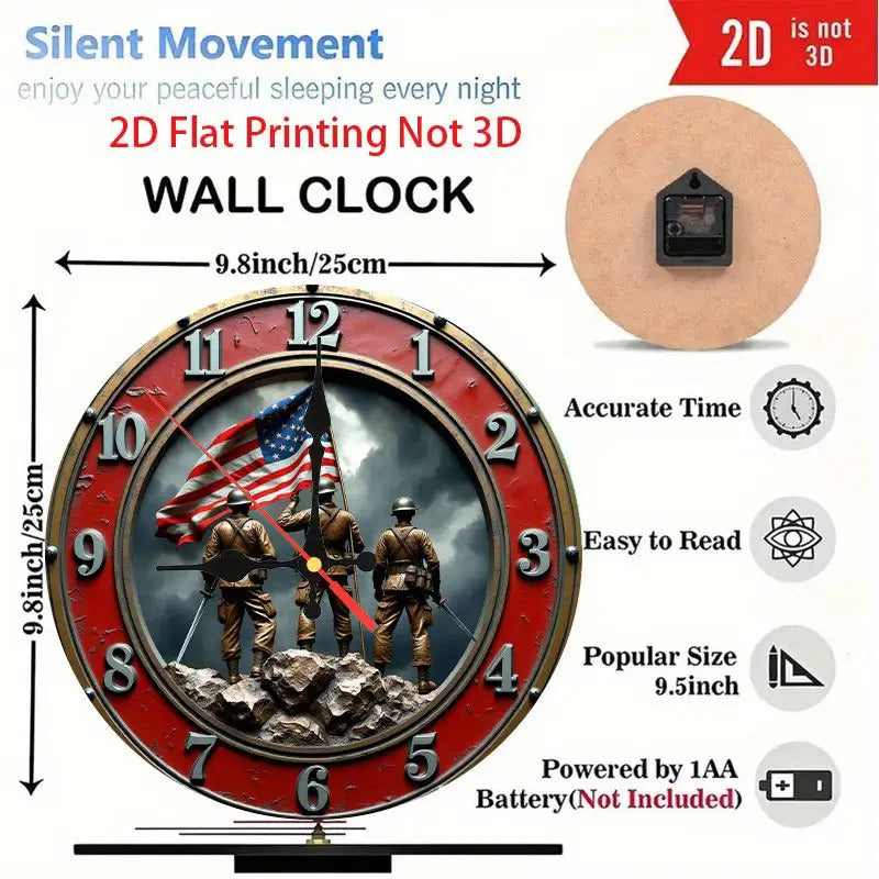 Marine Corps Logo Wall Clock - Large 9.8 Inch Retro Wood Frame, Quartz - Non-Luminous, Army/Navy Design with Emblem for, Office, for Cave, Veterans Gift, Easy-to-Read Large Face, 2D Flat
