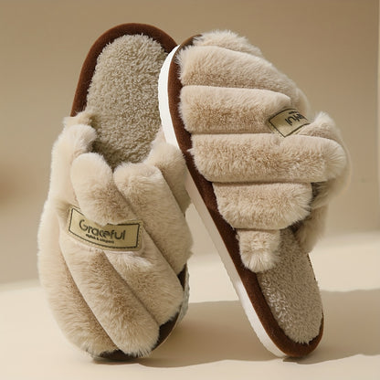 Women's Winter Plush House Slippers - Cozy Indoor/Outdoor Moccasins with Soft & Non-Slip PVC Sole, Beige/Black/Pink/Brown/ - Cushioned Warmth for Home, Hotel, Spa - Easy-Care Fabric Upper (No Maintenance)