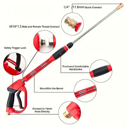 5000 PSI High-Pressure Wash Gun with 5 Nozzle Heads & M22 Connector - 39-Inch Heavy-Duty Stainless Steel Pressure Washer for Cars, Trucks, Motorcycles, Bikes, Lawn Equipment - Ergonomic Handle, Durable Construction, Car Wash