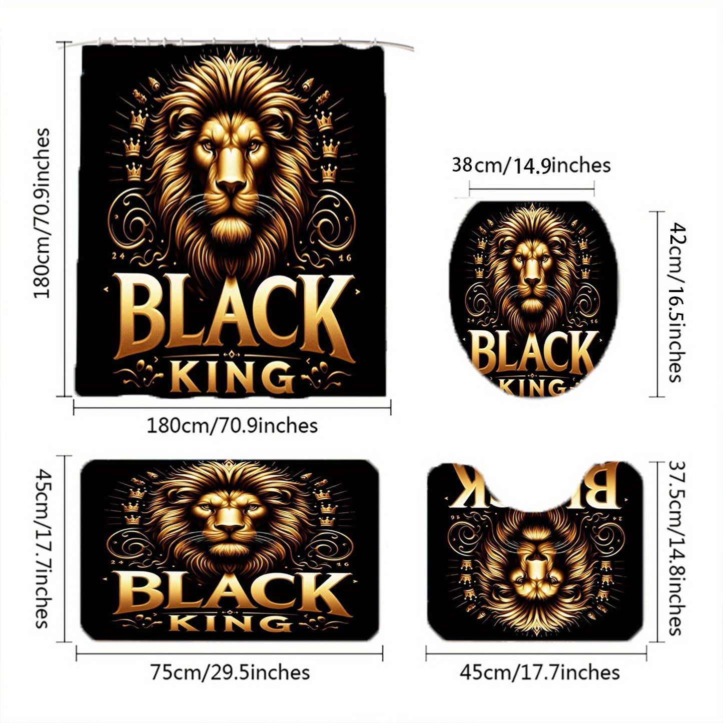 1/ 3/ 4pcs Lion Pattern Bathroom Curtain, Toilet Cover Cover, Shower Curtain with 12 Plastic Hooks, 72 Inches X 72 Inches (Available in Single or Triple or Quad)