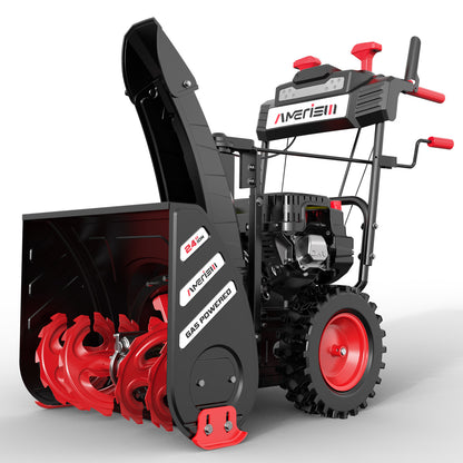 24-Inch 7.0HP Two-Stage Snow Blower Gas Powered with Electric Start, Self-Propelled Drive, LED Headlight, 13" Snow Tires, Black Friday Sale