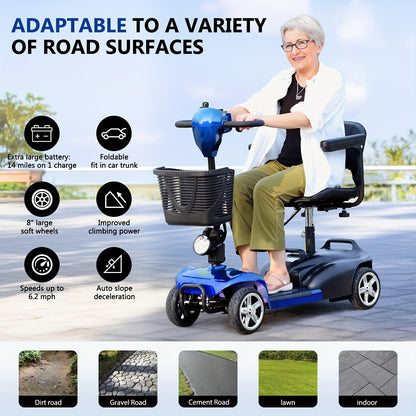 15-Mile Range Electric Mobility Scooter for Adults & Seniors - 250W Motor, 240WH Battery, Foldable 4-Wheel Design, 265LB Capacity, Compact Portable w/Cup Holder - Indoor/Outdoor Use, Electric Scooter for Adults, Indoor Mobili