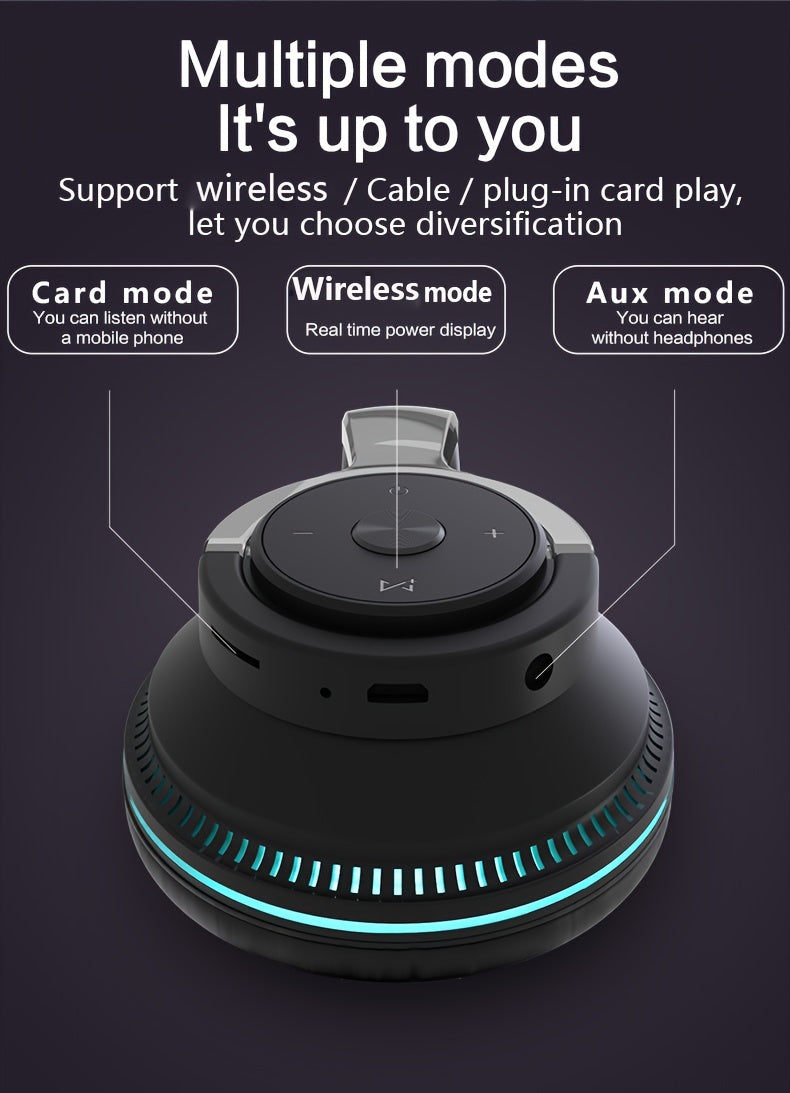 Wireless Headphones, Portable Over Ear Headphones 24 Hours Playtime, With Mic, Clear Calls, FM Radio, Soft-Earpads, LED Light, Support TF Card Play And 3.5MM AUX Cable Wired Connection, Foldable For Travel Home Office Cellpho