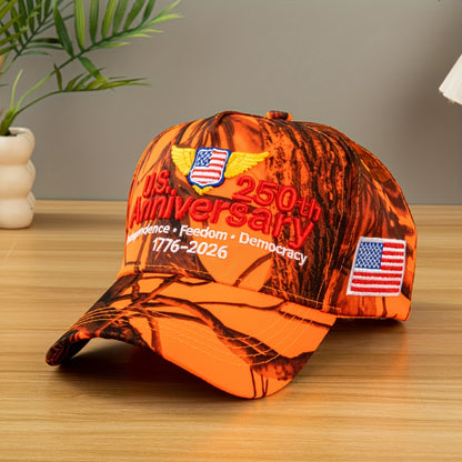 250th Anniversary Edition (1975-2025) USA Flag & Camo Baseball Cap - Unisex Adjustable Retro 3D Embroidery Hat with 250/225/200/150/125 Year Badge, Lightweight Snapback for Men & Women, July 4th Independence Day Collectible,