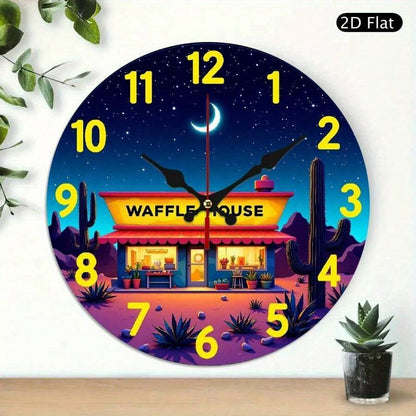1pc wall-mounted clock decoration, 10-inch Wooden lettering for convenience stores at night wooden circular wall-mounted clock, wooden circular decorative clock with digital display, suitable for home decoration, festival gif