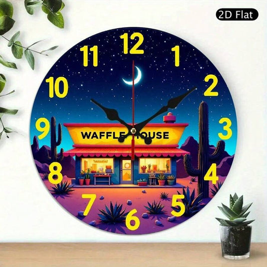 1pc wall-mounted clock decoration, 10-inch Wooden lettering for convenience stores at night wooden circular wall-mounted clock, wooden circular decorative clock with digital display, suitable for home decoration, festival gif