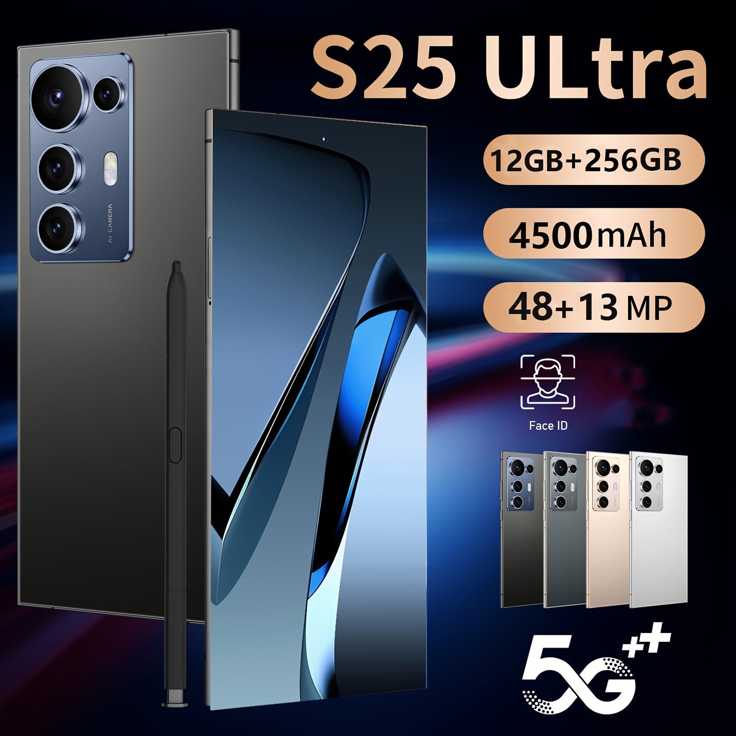 S25 Ultra New Android Smartphone 5G Unlocked Version, 6.8-inch HD Display / 4500mAh Long-Lasting Battery / Built-in Stylus Pen / Front and Rear HD Cameras / Dual SIM Dual Standby / Accessory Bundle: Headphones, Phone Case, Da