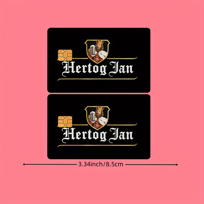 2pcs Funny Hertog Jan Royal Beer Waterproof Sticker Credit Card Light Beige Cover, Ultra-Thin, High-Quality, Scratch-Resistant, Suitable for Credit Cards, Bank Cards, Transit Cards, Removable Self-Adhesive for Most Cards, Ide