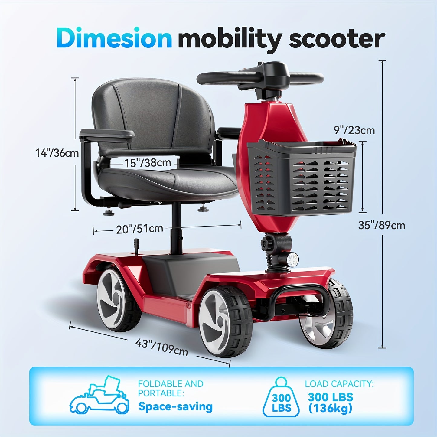 300lbs Super Load 4-wheel Electric Scooter, Foldable for Easy Storage, 15-mile Range Meets Daily Trips, 250W Motors Powerful, Climbs Easily, Front Practical Basket, Eases Shopping & Commuting, A Great Life Helper