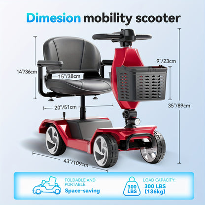 300lbs Super Load 4-wheel Electric Scooter, Foldable for Easy Storage, 15-mile Range Meets Daily Trips, 250W Motors Powerful, Climbs Easily, Front Practical Basket, Eases Shopping & Commuting, A Great Life Helper