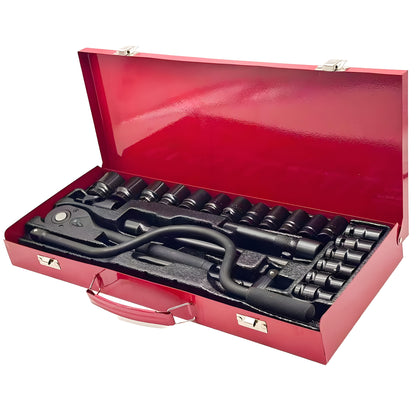 12/24pcs Socket Set, Wrench Set, Ratchet Wrenches Set with CR-V Sockets Metric & Extension Bar for Automotive Repair & Home Use, Ratchet Set with Hard Storage Case