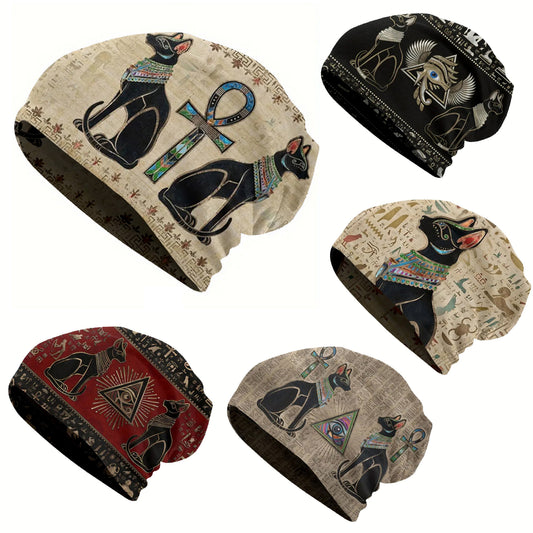 1pc Egyptian Thin Hat Hip Hop Hat Men's Warm Ancient Egyptian brimless beanie Retro floral print Fashion print thief hat - Fashionable men - Warm, durable and fashionable - Iconic artwork design